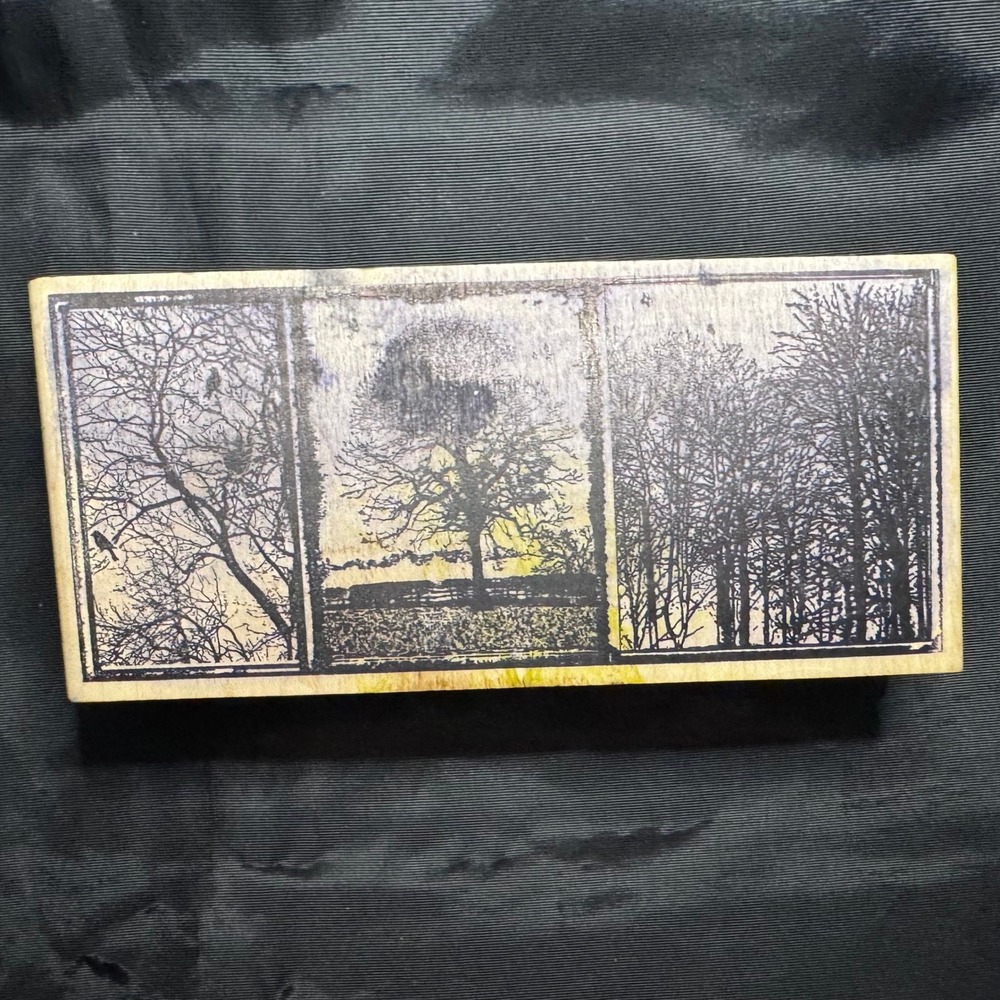 Magenta Rubber Stamps Triptych Trees Birds Wood Mount Stamp 95298 Canada Paper